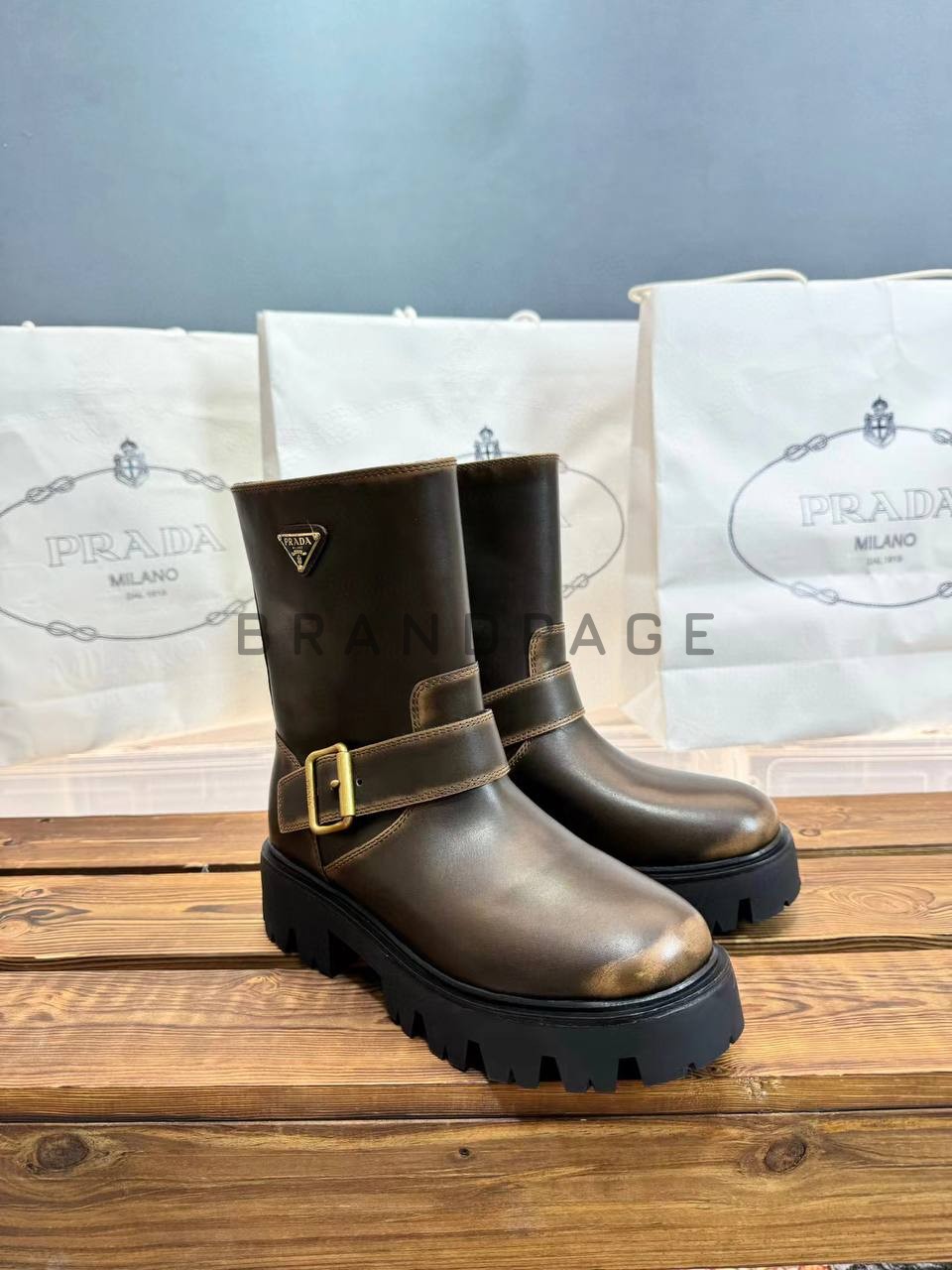 Женские ботинки кожаные Prada BPLUX12544 Женские ботинки кожаные Prada BPLUX12544