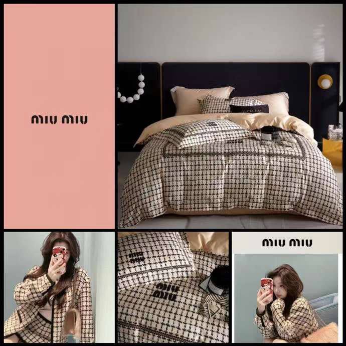 Комплект постельного белья бежевый Miu Miu BP-54008 стильный Комплект постельного белья бежевый Miu Miu BP-54008 стильный