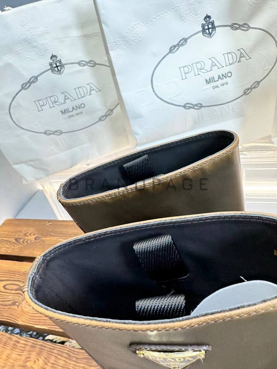 Женские ботинки кожаные Prada BPLUX12544 Женские ботинки кожаные Prada BPLUX12544