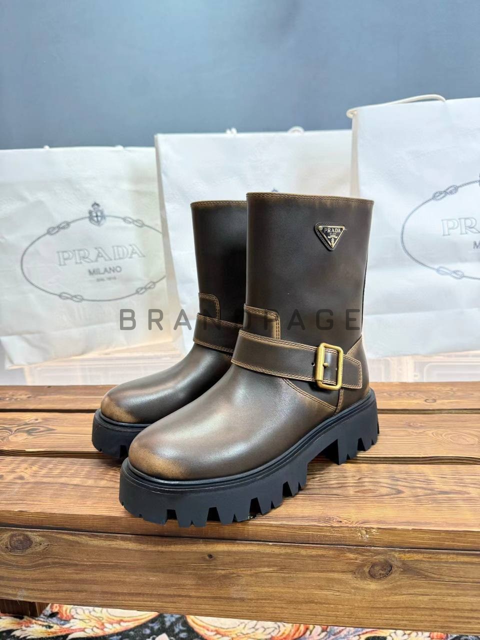 Женские ботинки кожаные Prada BPLUX12544 Женские ботинки кожаные Prada BPLUX12544