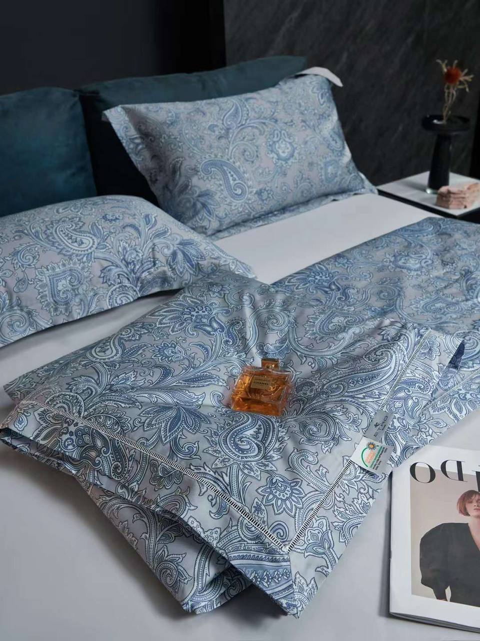 Серо-синий комплект постельного белья Etro BP-51852 Серо-синий комплект постельного белья Etro BP-51852