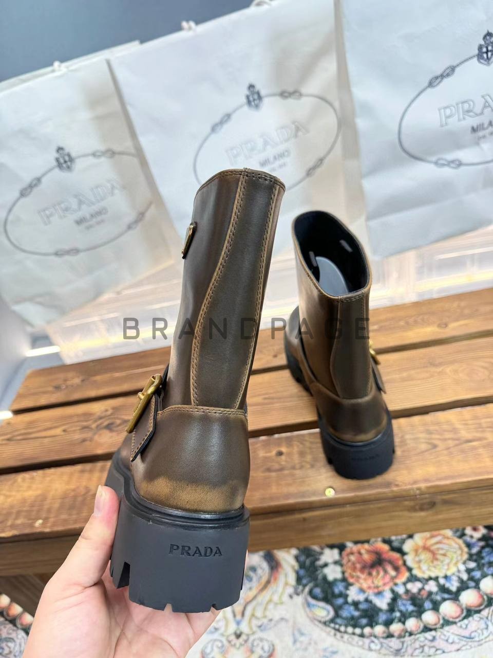 Женские ботинки кожаные Prada BPLUX12544 Женские ботинки кожаные Prada BPLUX12544