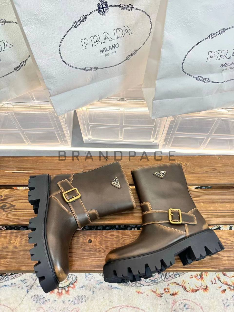 Женские ботинки кожаные Prada BPLUX12544 Женские ботинки кожаные Prada BPLUX12544