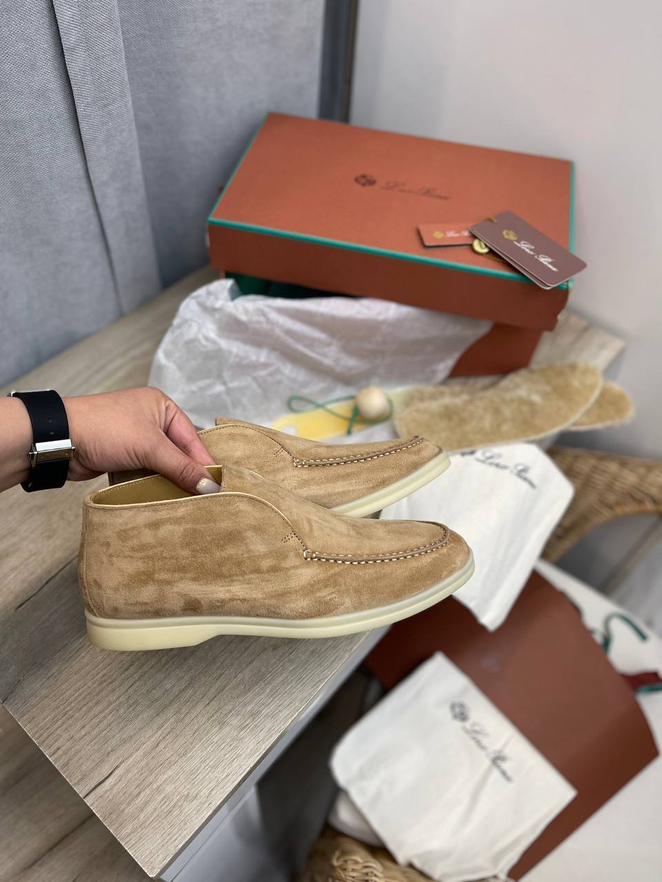 Ботинки женские светло-коричневые премиум Loro Piana BP-40036 Ботинки женские светло-коричневые премиум Loro Piana BP-40036