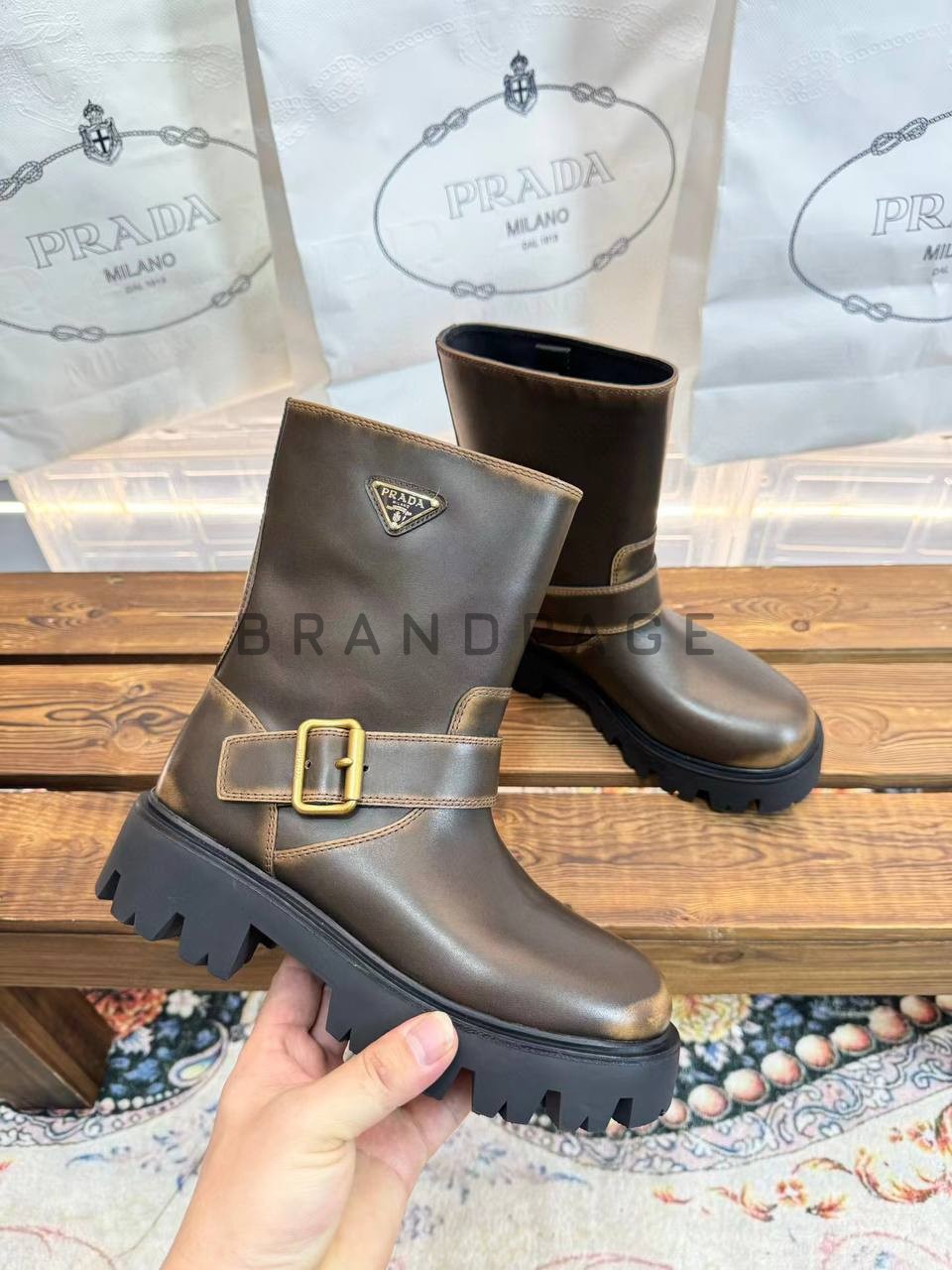 Женские ботинки кожаные Prada BPLUX12544 Женские ботинки кожаные Prada BPLUX12544