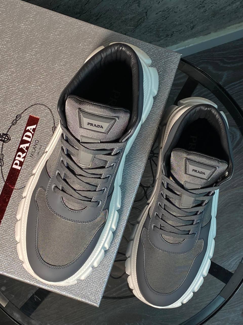 Ботинки серые премиальные Prada BP-44649 Ботинки серые премиальные Prada BP-44649