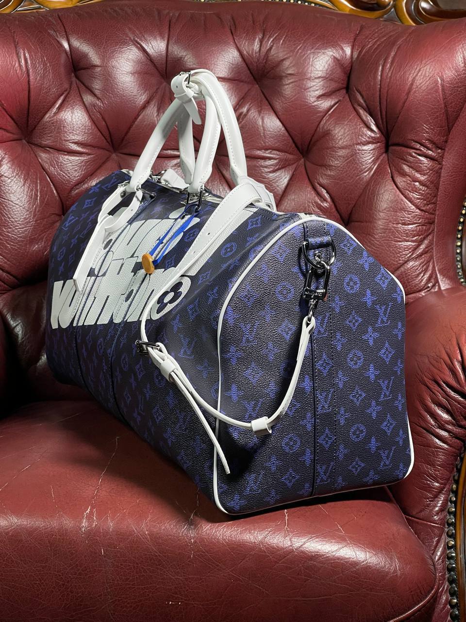 Дорожная сумка Louis Vuitton сине-белая BP-32596 Дорожная сумка Louis Vuitton сине-белая BP-32596