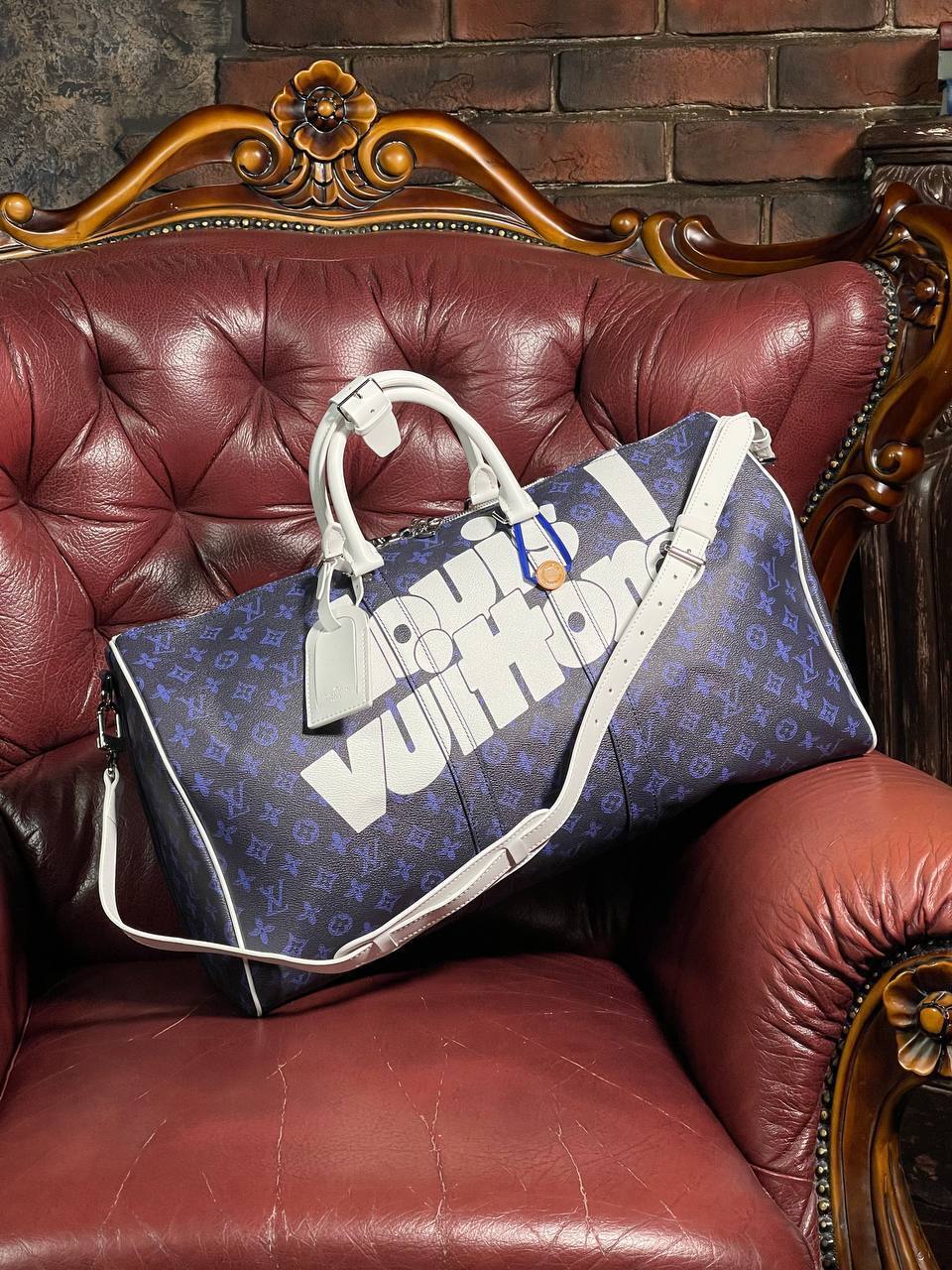 Дорожная сумка Louis Vuitton сине-белая BP-32596 Дорожная сумка Louis Vuitton сине-белая BP-32596
