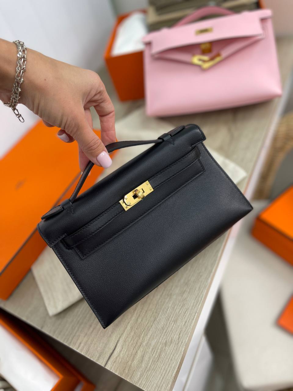 Коллекционная сумка Kelly Pochette Swift женская Hermes BP-18886 Коллекционная сумка Kelly Pochette Swift женская Hermes BP-18886