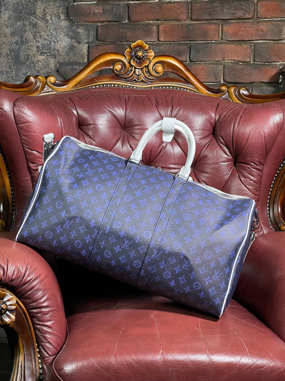 Дорожная сумка Louis Vuitton сине-белая BP-32596 Дорожная сумка Louis Vuitton сине-белая BP-32596