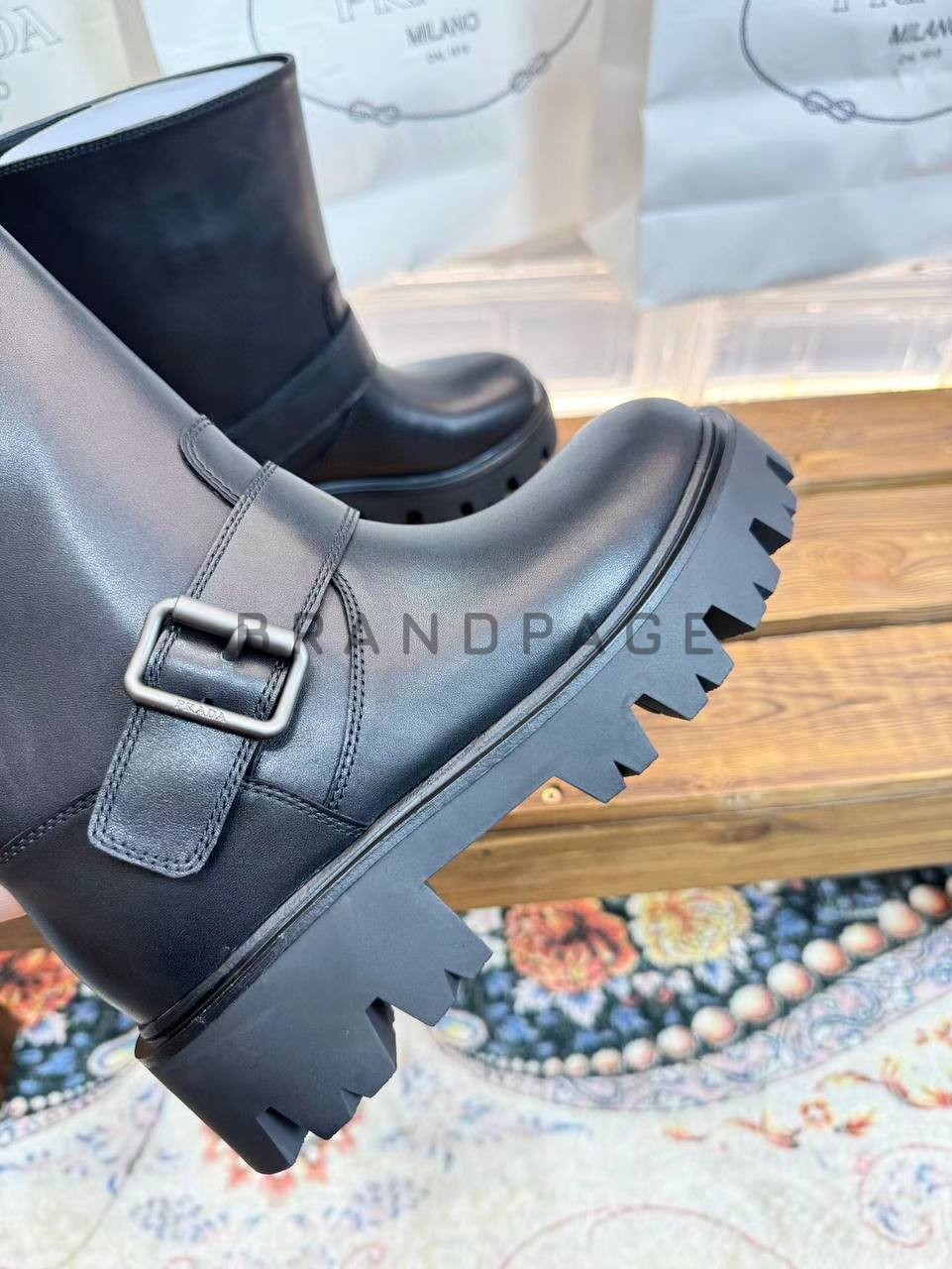 Женские ботинки кожаные Prada BPLUX12458 Женские ботинки кожаные Prada BPLUX12458