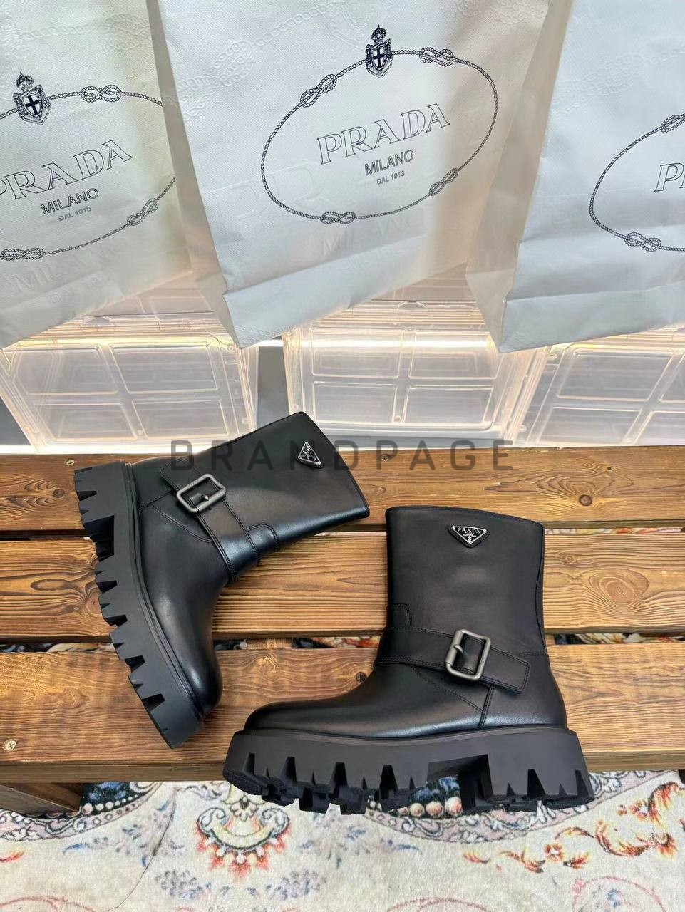 Женские ботинки кожаные Prada BPLUX12458 Женские ботинки кожаные Prada BPLUX12458