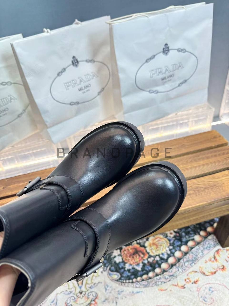 Женские ботинки кожаные Prada BPLUX12458 Женские ботинки кожаные Prada BPLUX12458