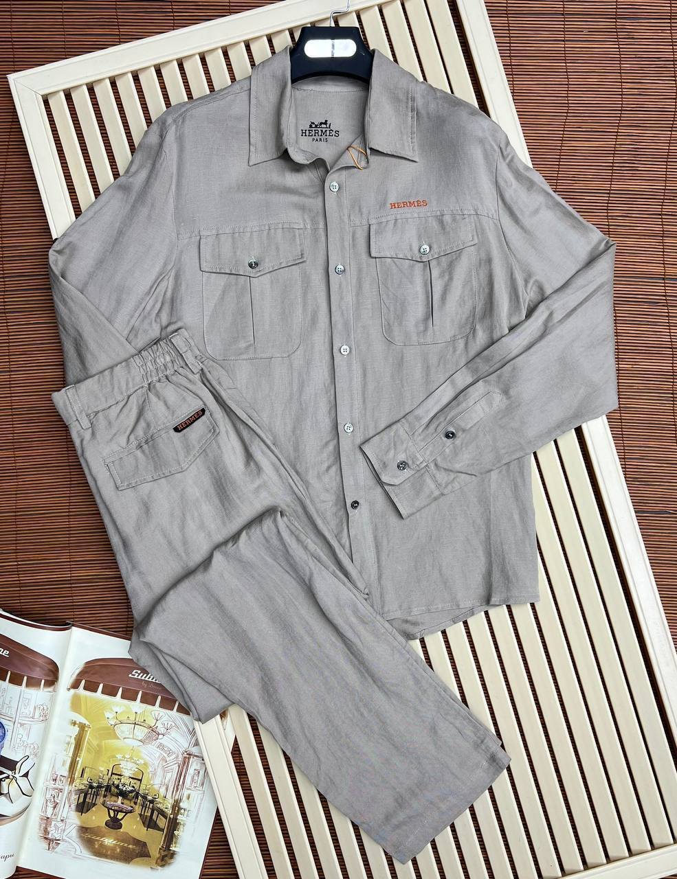 Hermes льняной костюм серый BP-35045 Hermes льняной костюм серый BP-35045