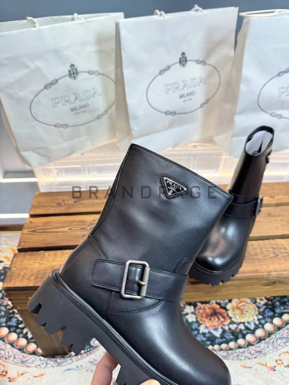 Женские ботинки кожаные Prada BPLUX12458 Женские ботинки кожаные Prada BPLUX12458