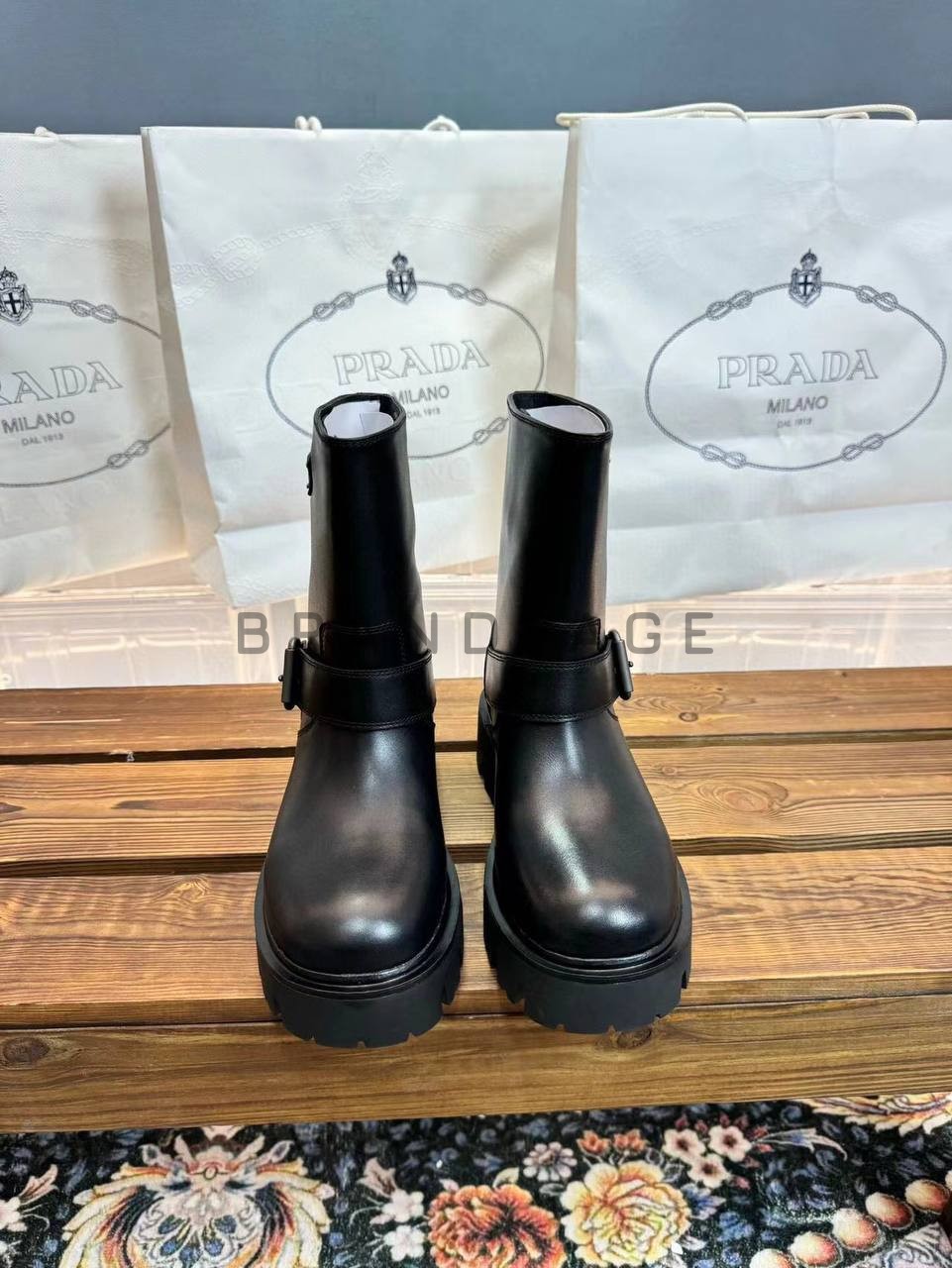 Женские ботинки кожаные Prada BPLUX12458 Женские ботинки кожаные Prada BPLUX12458