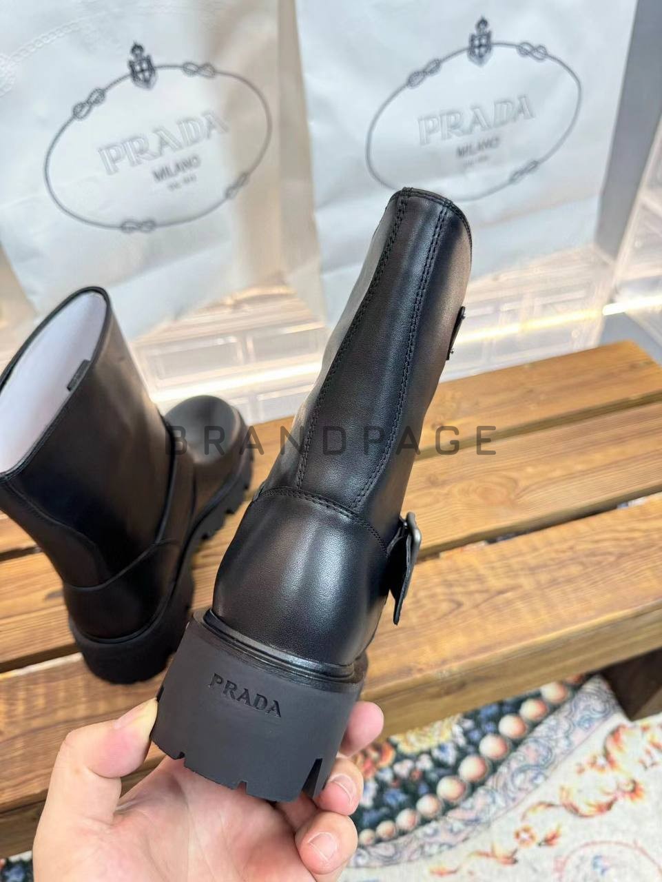 Женские ботинки кожаные Prada BPLUX12458 Женские ботинки кожаные Prada BPLUX12458