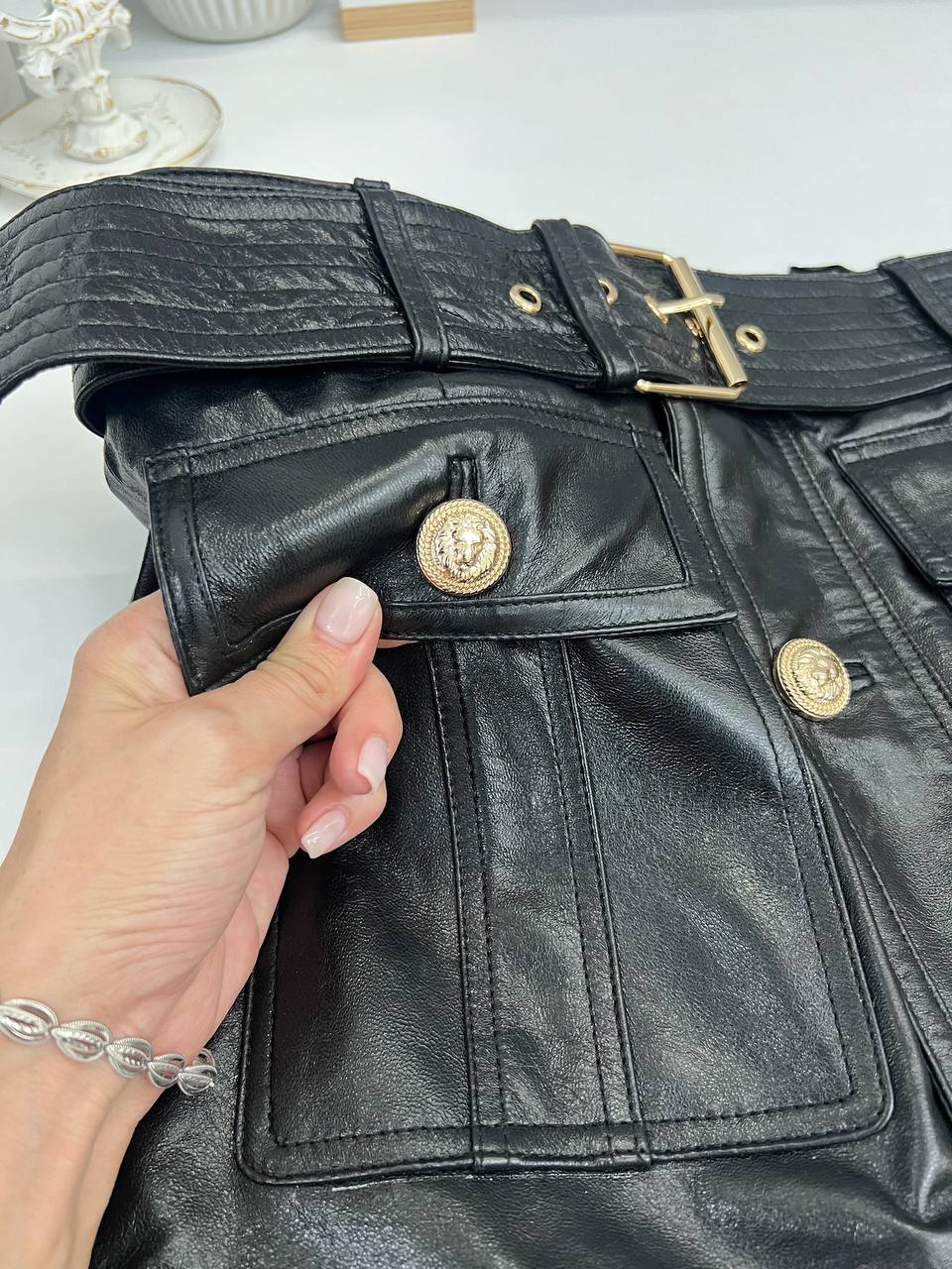 Кожаная коллекционная юбка Balmain BP-53074 Кожаная коллекционная юбка Balmain BP-53074