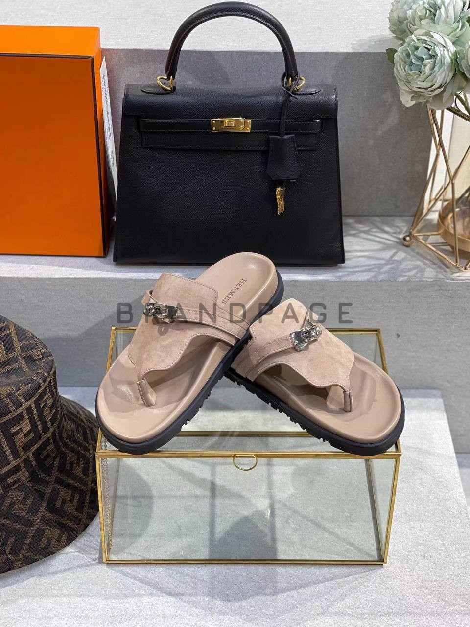 Женские шлепанцы из кожи Hermes BPLUX12476 Женские шлепанцы из кожи Hermes BPLUX12476