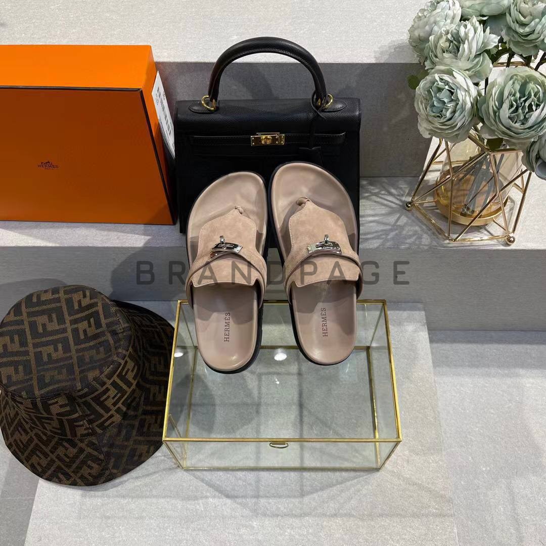 Женские шлепанцы из кожи Hermes BPLUX12476 Женские шлепанцы из кожи Hermes BPLUX12476