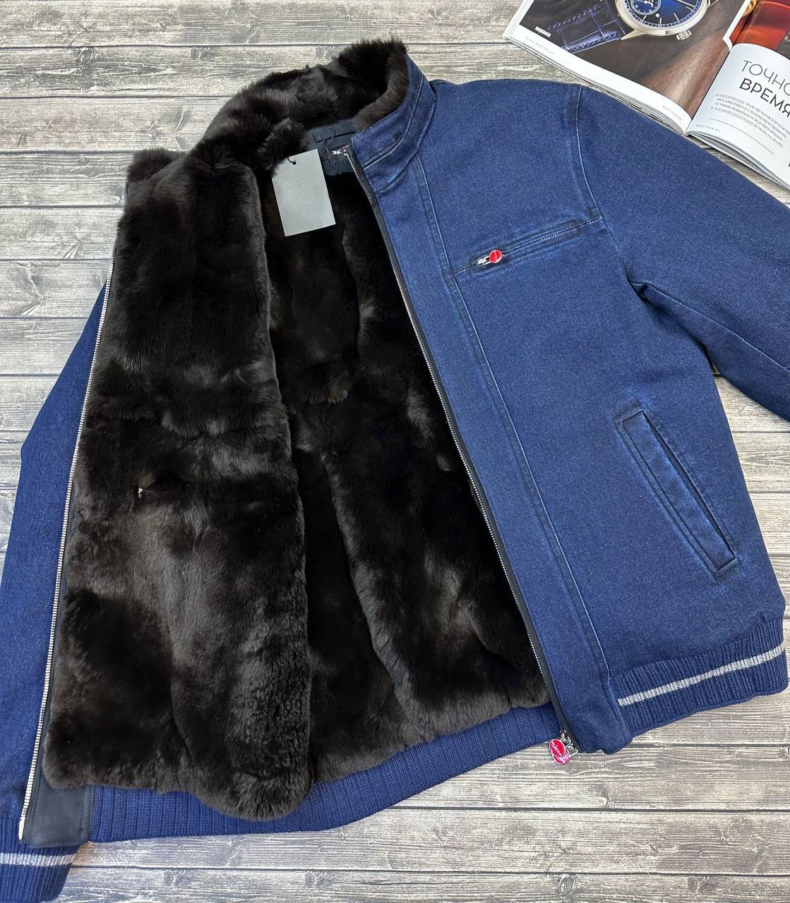 Джинсовая куртка с меховой подкладкой Kiton BP-45425 Джинсовая куртка с меховой подкладкой Kiton BP-45425