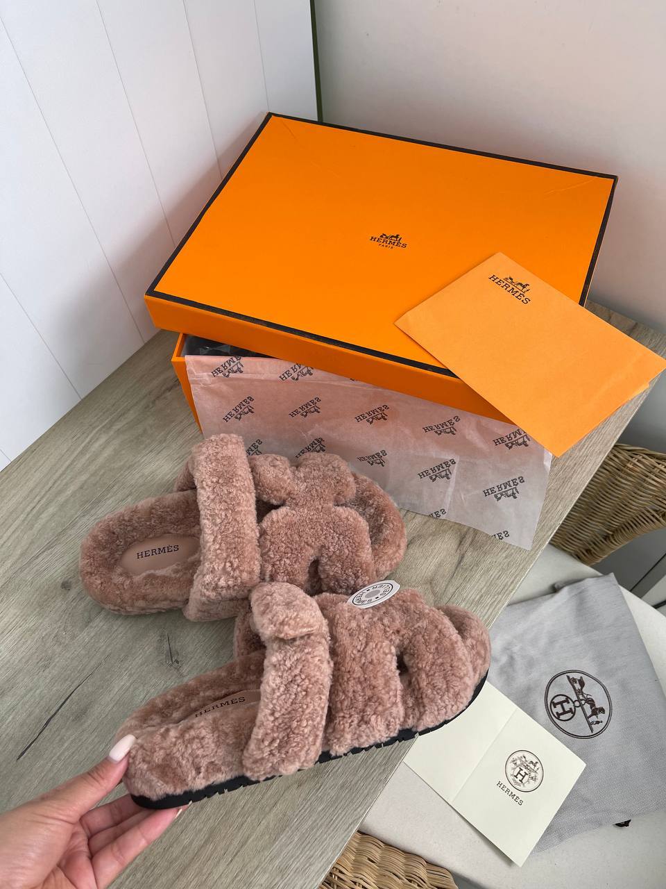 Повседневные меховые тапочки Hermes BP-17947 Повседневные меховые тапочки Hermes BP-17947