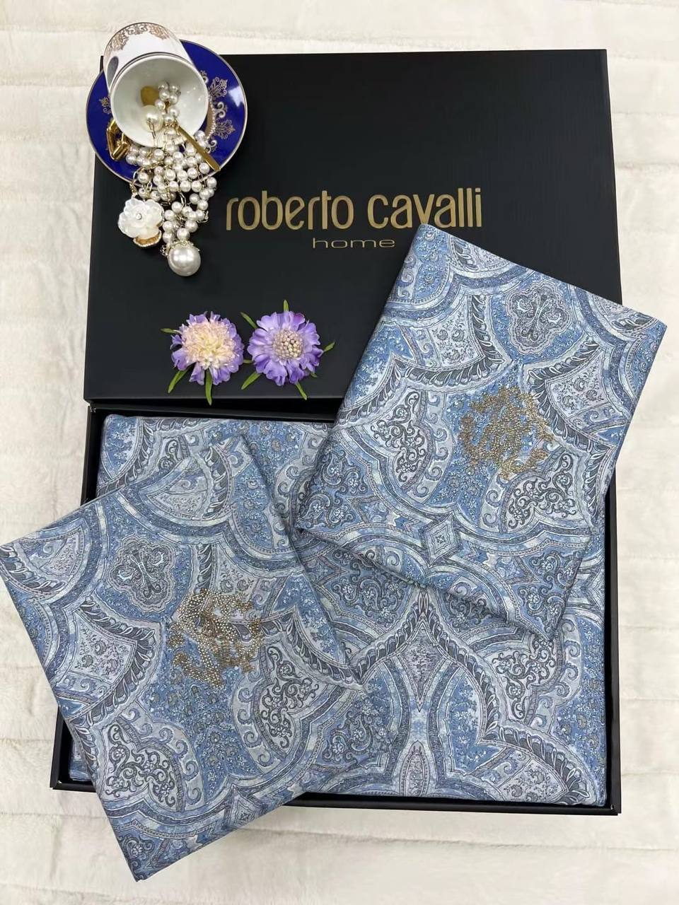 Постельное белье сине-серое Roberto Cavalli BP-18103 Постельное белье сине-серое Roberto Cavalli BP-18103