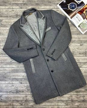 Кашемировое пальто серое со вставками из крокодиловой кожи Stefano Ricci BP-45351