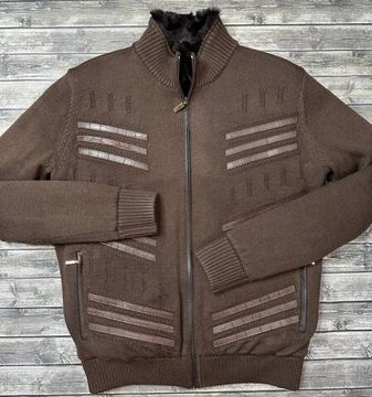 Стильный кардиган на меху Zilli BP-26030, с кожаными вставками